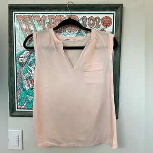 MANGO Women’s Pink Sleeveless V-neck Front Pocket Casual Top Blouse, Size XS